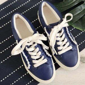 Tory Burch Tory Sport Ruffle Leather Sneakers Blue White casual tennis shoes 6.5